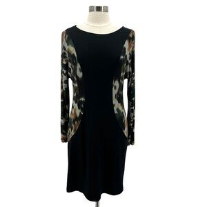 Two Ronen Chen Black Abstract Long Sleeve Shift Dress Womens 10 / 3